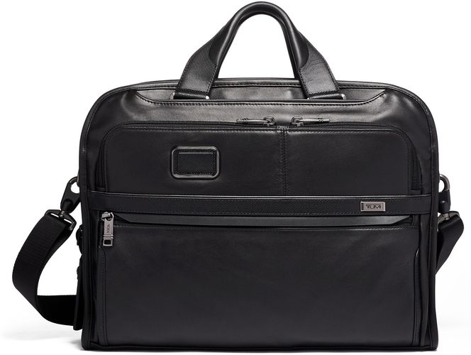 Alpha 3 Organizer Portfolio Leather Briefcase - Black