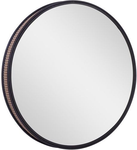 Willow Row Round Black Metal Wall Mirror With Faux Wicker Caning Side Detail - 31.5" X 31.5" at Nordstrom Rack