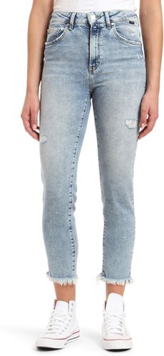 Star High Waist Distressed Fray Hem Straight Leg Jeans