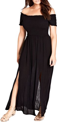 Plus Size Women's City Chic Smocked Off The Shoulder Maxi Dress