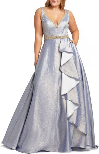 Plus Size Women's MAC Duggal Ruffle Metallic Ballgown