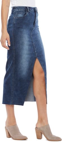 Front Slit Denim Midi Skirt