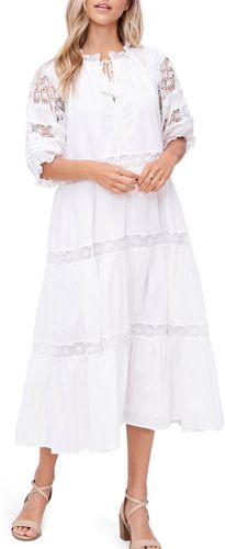 Lace Detail Tiered Cotton Midi Dress