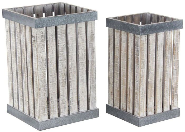 Willow Row White Farmhouse Slatted Wooded Planter - Set of 2 at Nordstrom Rack