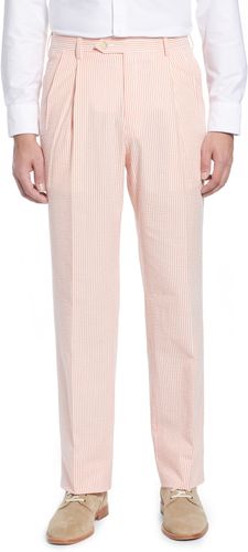 Pleated Seersucker Cotton Dress Pants