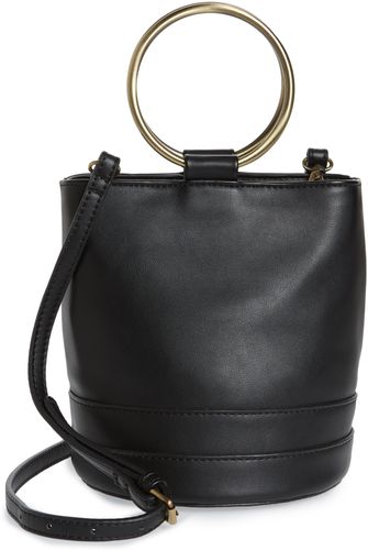 Ring Handle Faux Leather Bag - Black