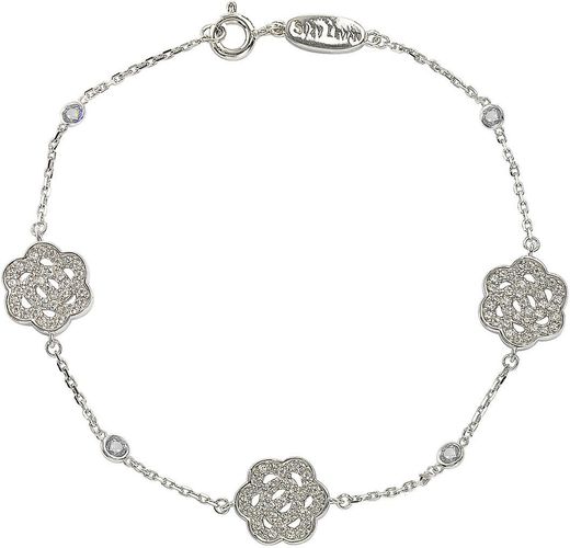 Suzy Levian Sterling Silver Sapphire & Diamond Accent Flowers Station Bracelet at Nordstrom Rack