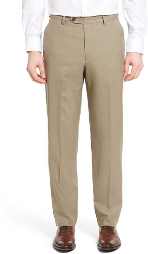 Flat Front Solid Wool Trousers