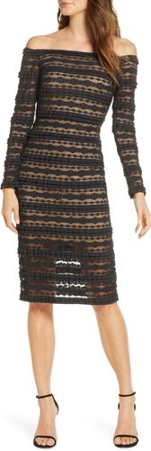 Crinklela Off The Sho By Tadashi Shojiulder Long Sleeve Lace Dress