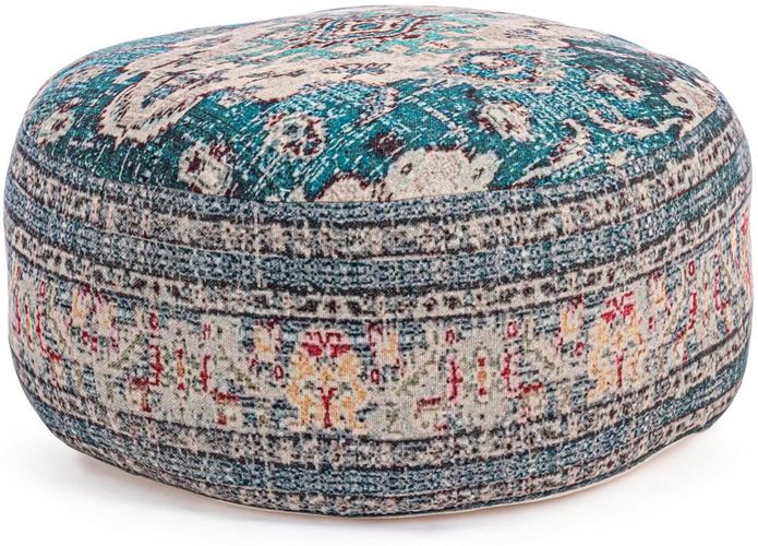 Pouf rotondo con motivo orientale blu