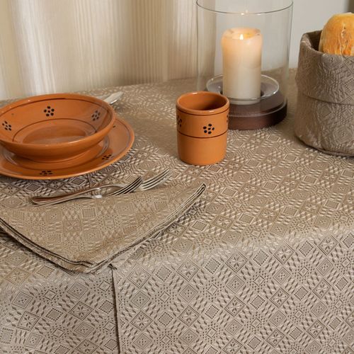 Tovaglia rettangolare in lino e cotone jacquard