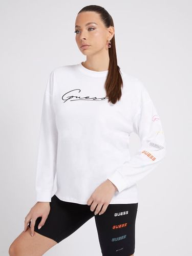 Donna, T-Shirt Maniche Lunghe Logo Frontale, Bianco, Taglia XL