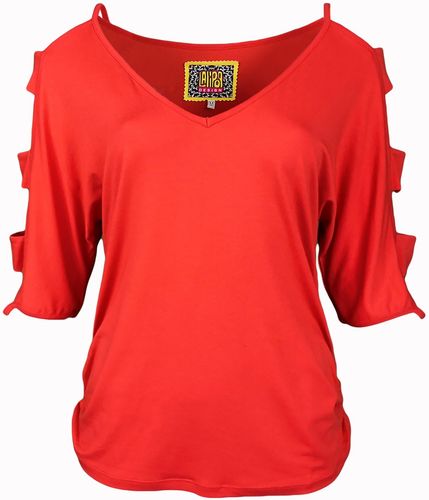 Coral Red V-Neck Viscose Blouse With Cut-Out Sleeves