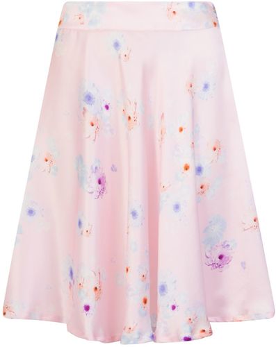 Silk Midi Skirt Pink Beach Flower