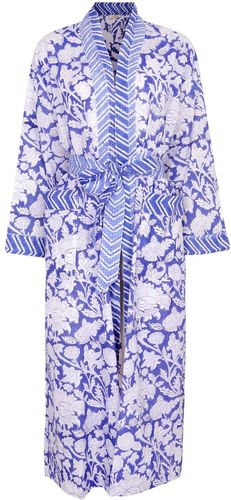 Hand Printed Kimono Robe -China Blue