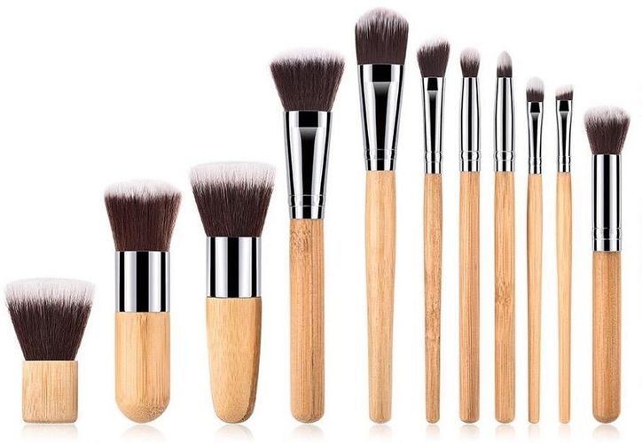 Full Vegan Makeup Brush Set - Bamboo & Silver