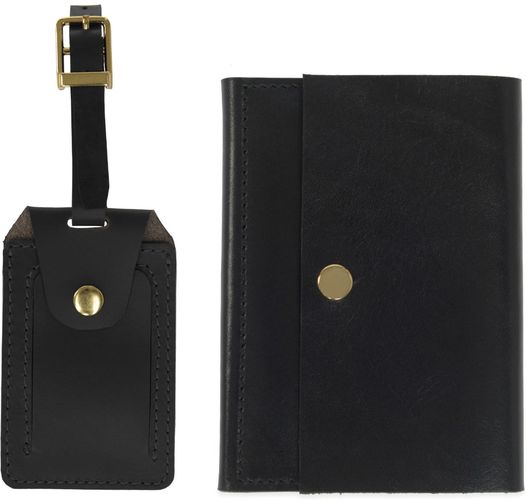 Luxe Black Leather Luggage Tag & Passport Holder Set