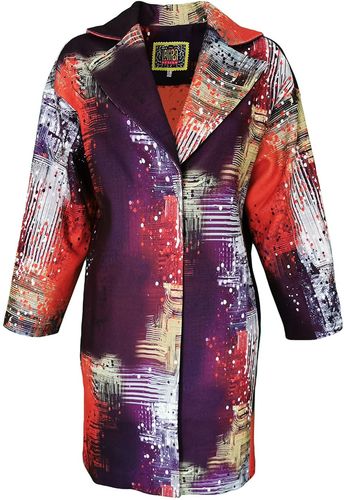 Mid-Length Dropped Shoulder Abstract Digital Print Cocoon Coat