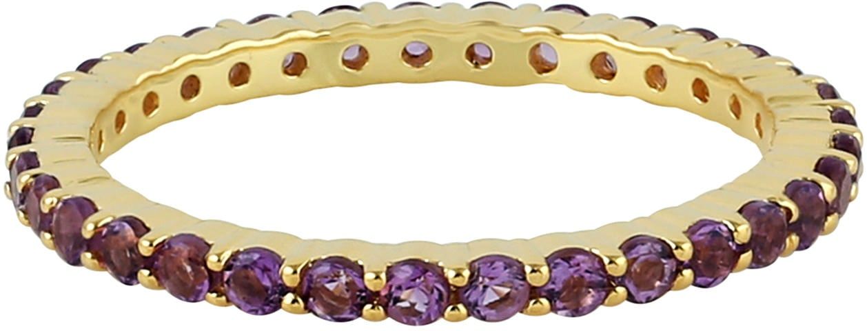 18K Yellow Gold Amethyst Band Ring Gemstone Jewelry