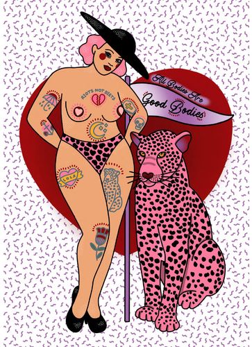 Body Positive Pink Hair Pin-Up & Leopard
