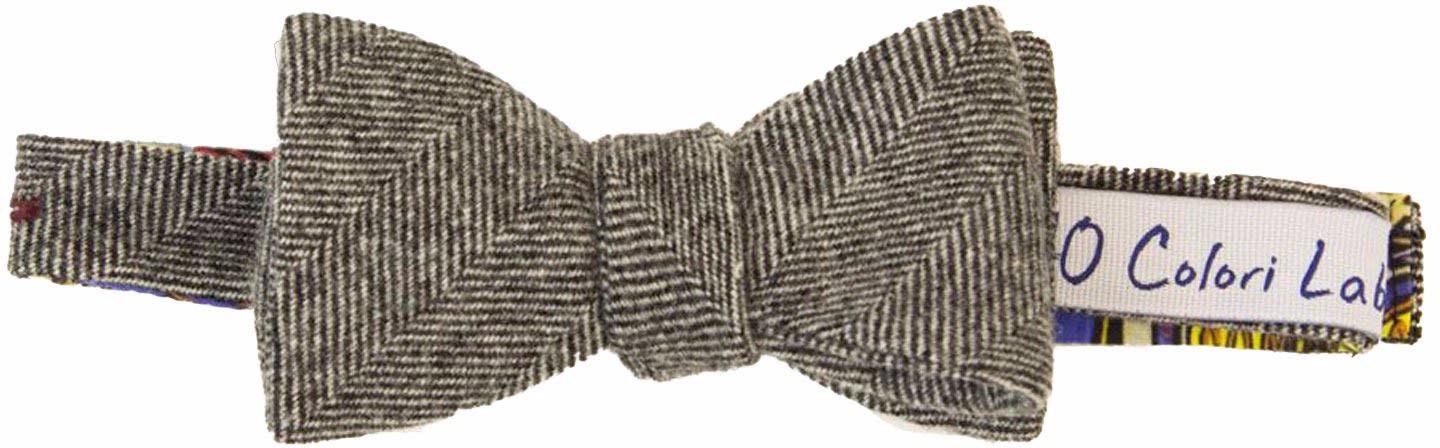 Grey Herringbone Wool Butterfly Bow Tie