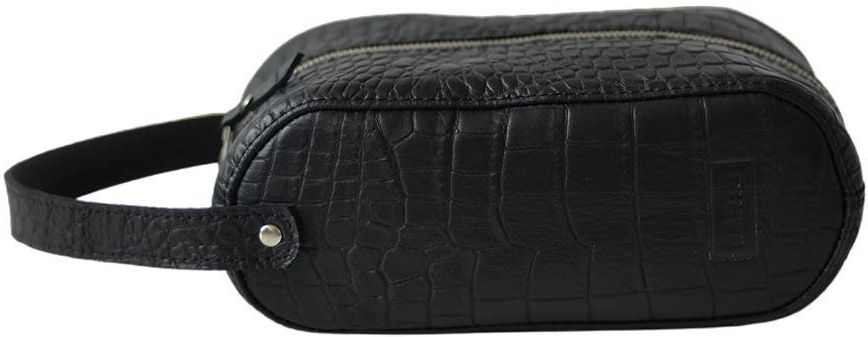 Salteksnis Natural Leather Cosmetic Bag - Black Reptile Leather Imitation