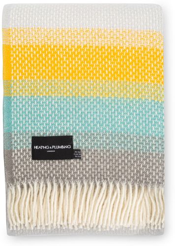 Super Fluffy Pure New Wool Blanket - Yellow, Turquoise & Grey