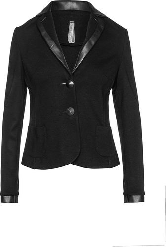 Black Fitted Jacket With Faux Leather Detail