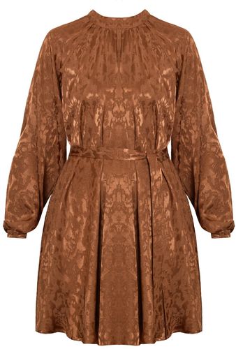 Sila Brown Textured Fabric Raglan Sleeve Flare Mini Dress
