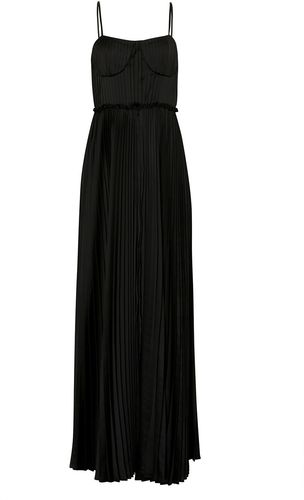 Black Satin Pleated Maxi Dress