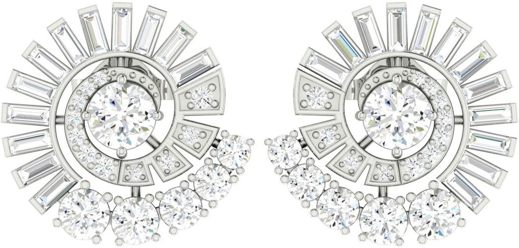 18K Solid White Gold Baguette Diamond Stud Earrings Handmade Jewelry