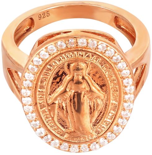 18Ct Rose Gold Vermeil Lady Guadalupe Cz Signet Ring