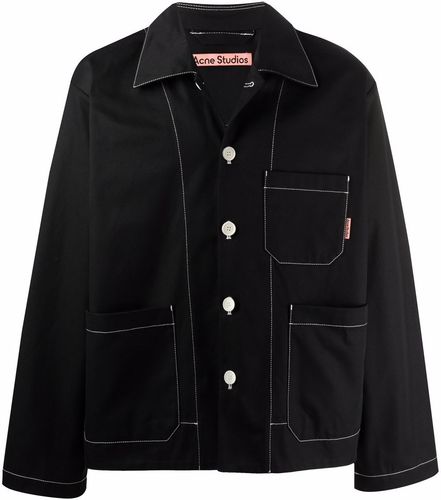 Giacca-camicia con cuciture a contrasto in nero - uomo