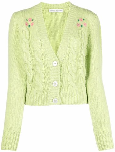 Cardigan con ricamo crop in verde lime- donna