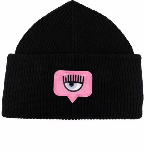 Berretto beanie a coste in nero - donna