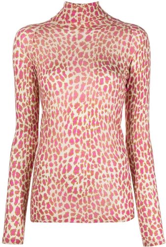 Top a maniche lunghe con stampa leopardata in rosa e beige - donna