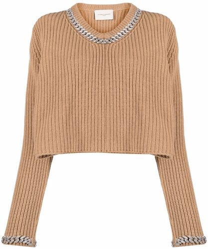 Maglione con rifiniture a catena beige - donna