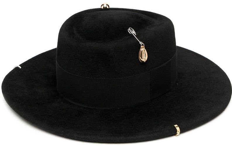Cappello canotier con dettaglio a catena in nero - donna