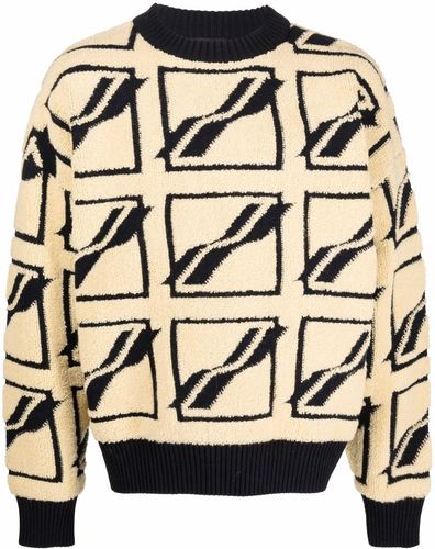 Maglione con intarsio in beige e nero - uomo