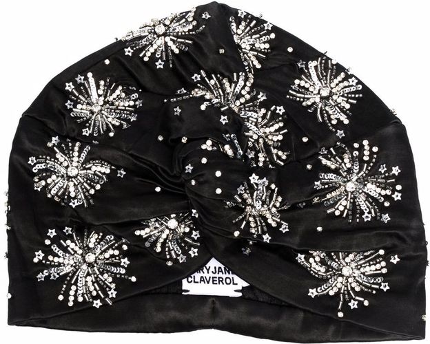 Turbante con decorazione in cristalli e paillettes in nero - donna