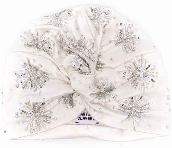 Turbante con decorazione in cristalli e paillettes in bianco - donna