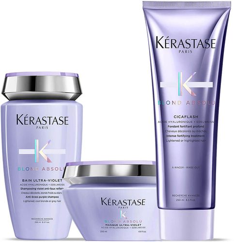 Kérastase Blond Absolu Ultra Violet trio shampoo, maschera e balsamo neutralizzanti per capelli biondi e grigi