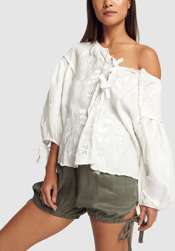 Embroidered Smock Top in White