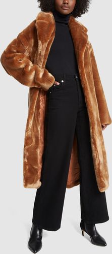 Luxe Faux-Fur Oversized Trench Coat in Cocoa Brown, X-Small