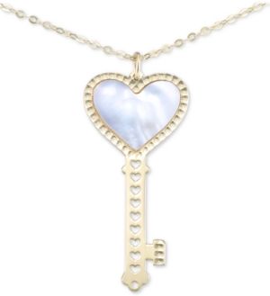 Mother-of-Pearl Heart Key 18" Pendant Necklace in 10k Gold