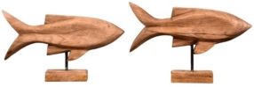 Hand Carved Fish on Stand Set of 2