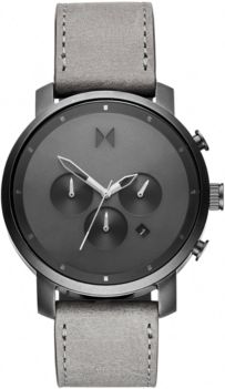 Chronograph Chrono Monochrome Gray Leather Strap Watch 45mm