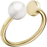 Bubbly Stainless Steel and Pvd Champagne Gold White Imitation Pearl Ring