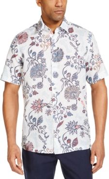 Editto Floral Linen Short Sleeve Tropical Print Shirt, Created for Macy's