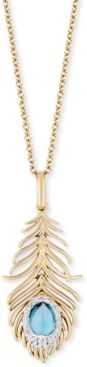 Enchanted Disney Swiss Blue Topaz (5/8 ct. t.w.) & Diamond (1/10 ct. t.w.) Jasmine Feather Pendant Necklace in 14k Gold, 16" + 2" Extender